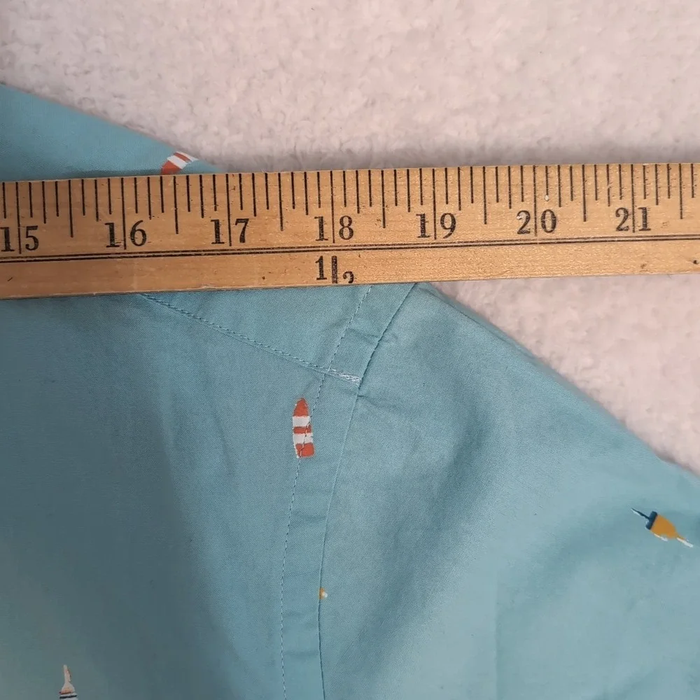 NEW J.Crew Mens Shirt L Slim Fit Buoys Nautical Aqua Blue‎ Long Sleeve Button